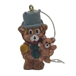 Vintage Tiny L'il Chimers Christmas Ornament Bear With Top Hat & Mini Teddy Bear
